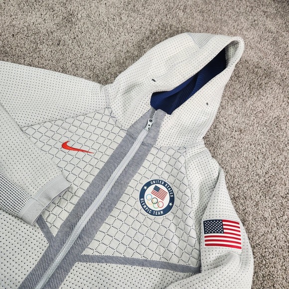 Nike US Olympic Team Hoodie  Womens Medium Full Zip Jacket Cropped Tech Waffle - Picture 1 of 15